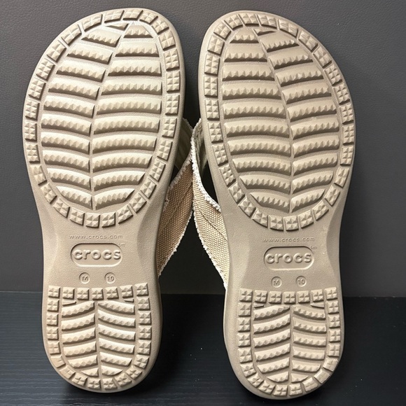Crocs Men's Santa Cruz Canvas Flip Flops In Khaki Size 10 - Picture 8 of 11